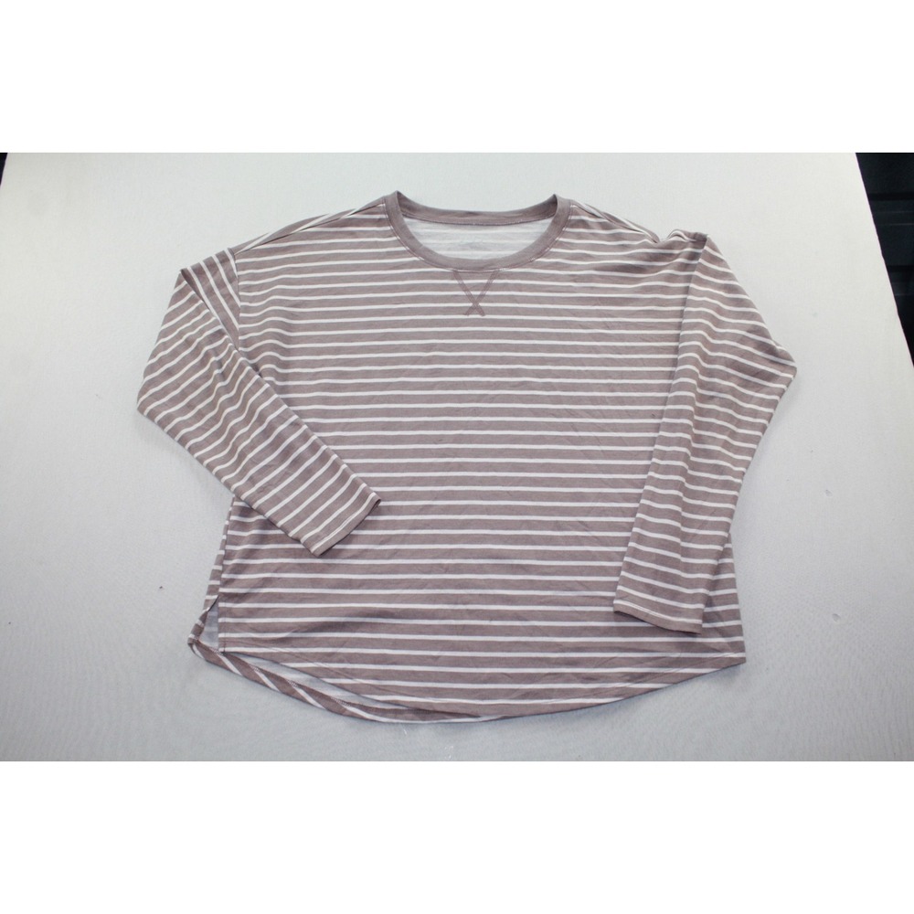 24/7 Women White Top Long Sleeve Comfort Apparel Striped Casual Size Large
